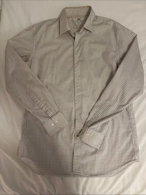 Uniqlo White and Gray Checkered Dress Shirt